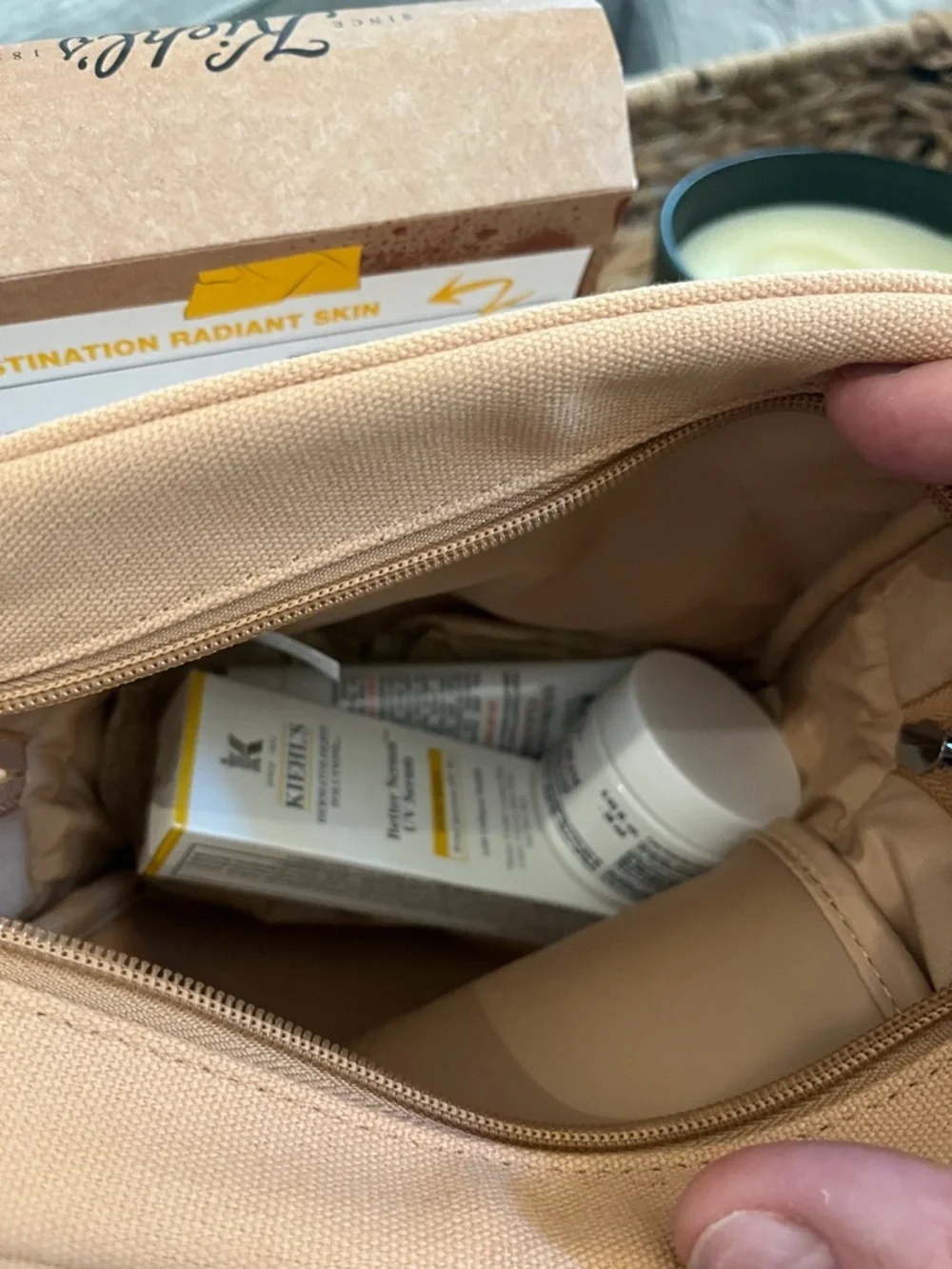 Kiehl's Nude Beige Travel Skincare Set with Glossy Pouch